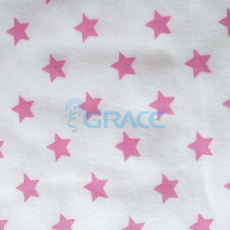 Интерлок с розовыми звездочками - ткань хлопковая трикотажная с рисунком 