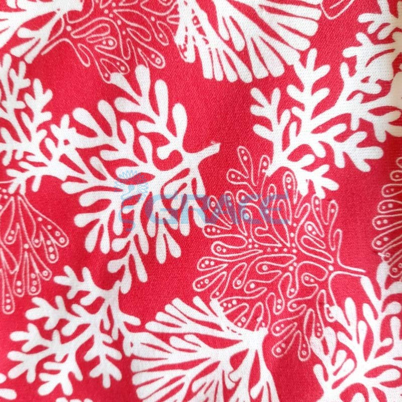 Ткань махра - натуральная хлопковая трикотажная петельчатая, в красном цвете с принтом кораллы