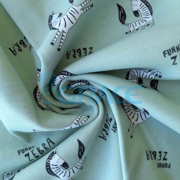Интерлок зеленого оттенка - ткань хлопковая трикотажная с рисунком зебры