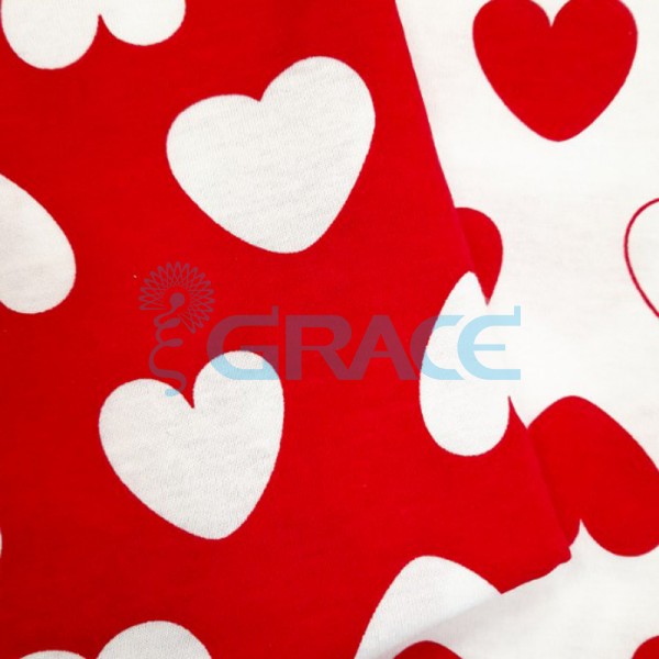 Кулирка джерси - ткань хлопковая трикотажная, белая с орнаментом красные сердца