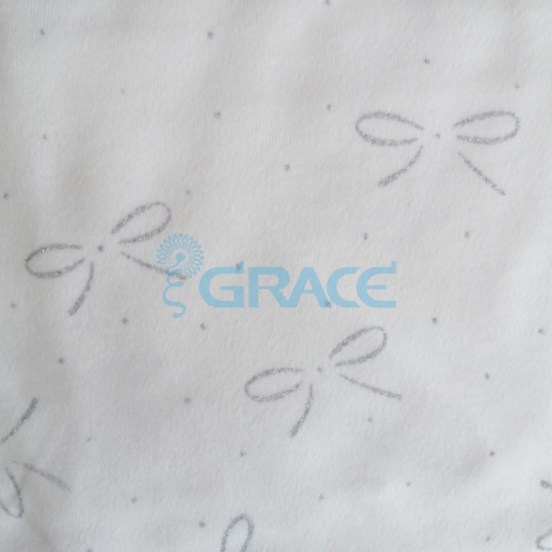 Интерлок с глиттером (блеском) банты на белом - ткань хлопковая трикотажная с рисунком 