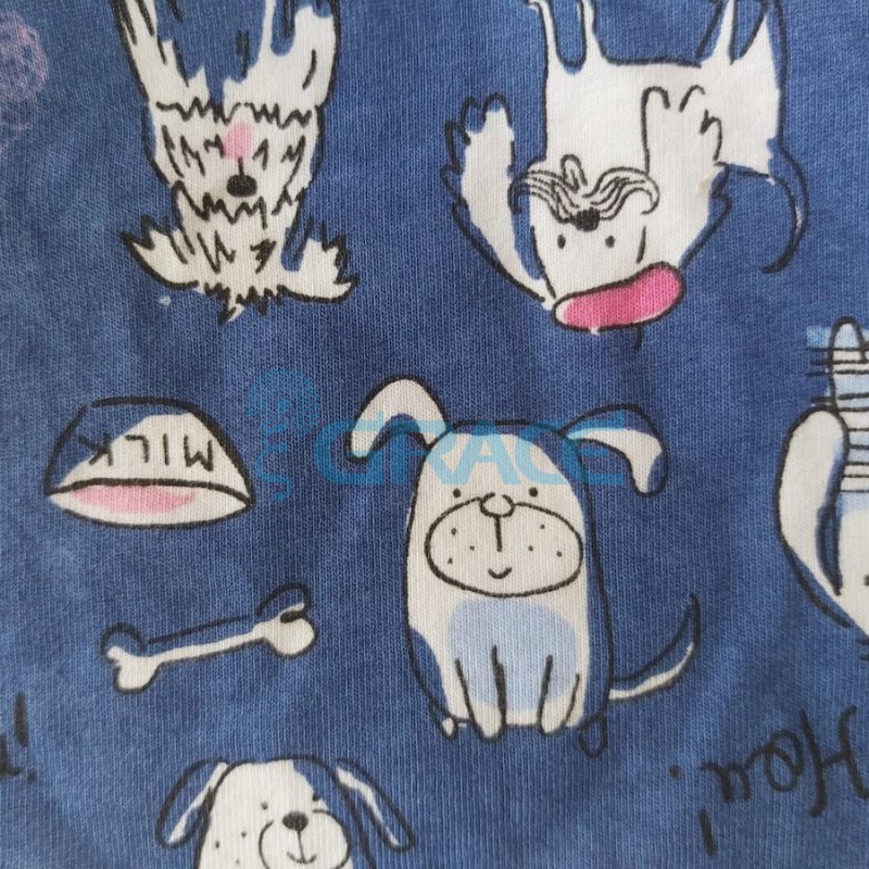 Кулирка - ткань хлопковая трикотажная, синяя с собаками Mlik! Hou!