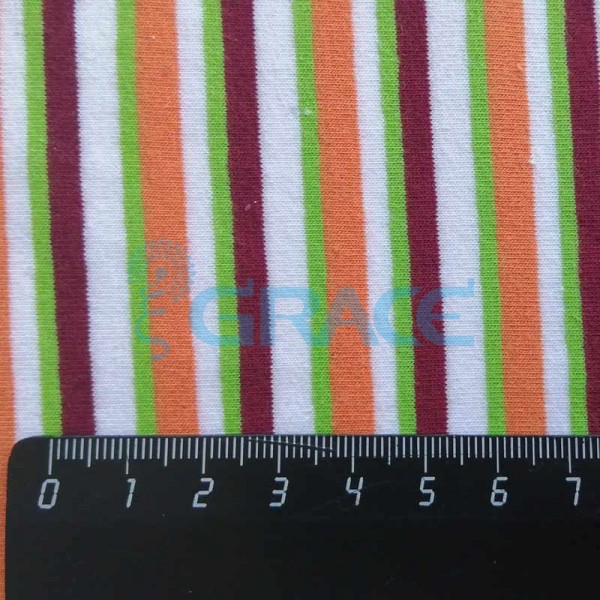 Кулирка MSL 1205 - ткань хлопковая трикотажная, полоса 4 цвета: фиолетовый, оранжевый, зеленый, белый