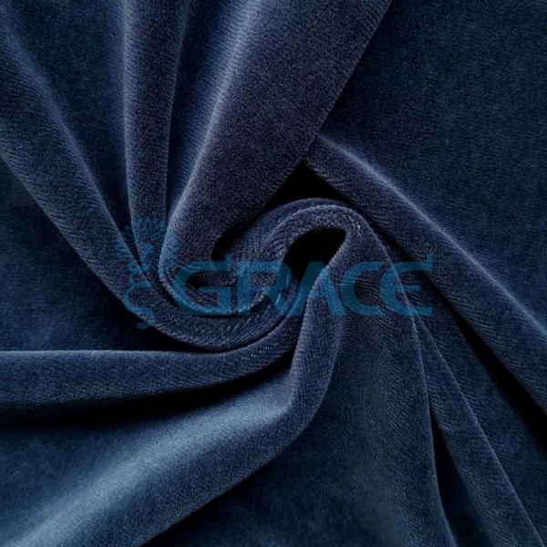 Ткань велюр - натуральная трикотажная, эластичная в темно-синем цвете