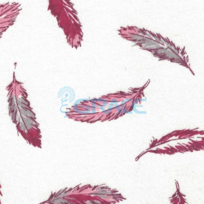 Футер 280 гр. - ткань хлопковая, трикотажная, петельчатая, с рисунком перья розовые
