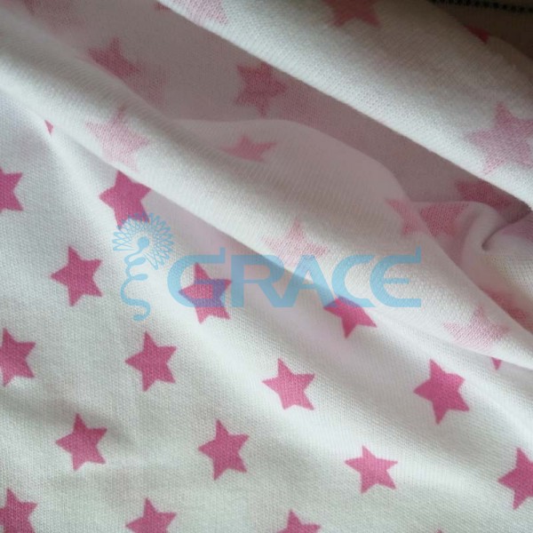 Интерлок с розовыми звездочками - ткань хлопковая трикотажная с рисунком 
