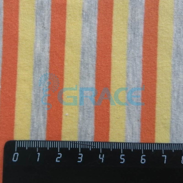 Кулирка MSL 1205 - ткань хлопковая трикотажная, в полоску 3 цвета: серый, желтый, оранжевый