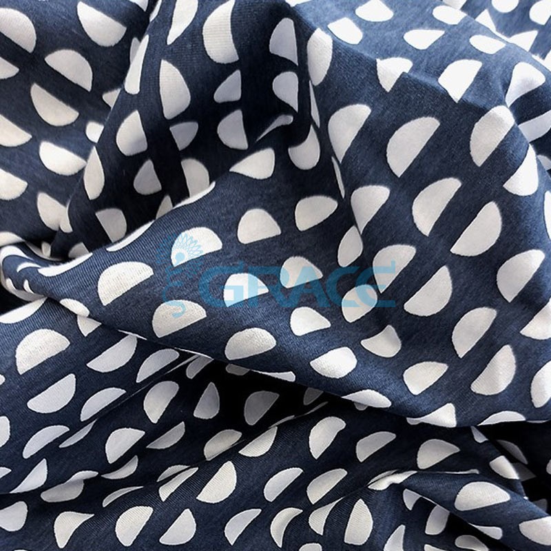 Кулирка джерси - ткань хлопковая трикотажная, синяя с повторяющимися полукругами