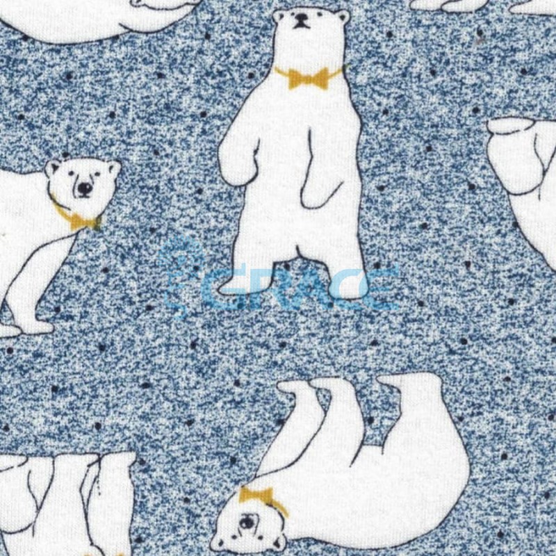 Кулирка - ткань хлопковая трикотажная, синяя с рисунком северные мишки