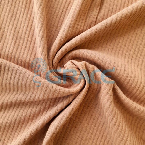 Ткань лапша - натуральная трикотажная, эластичная в цвете розово-оранжевом с полосками
