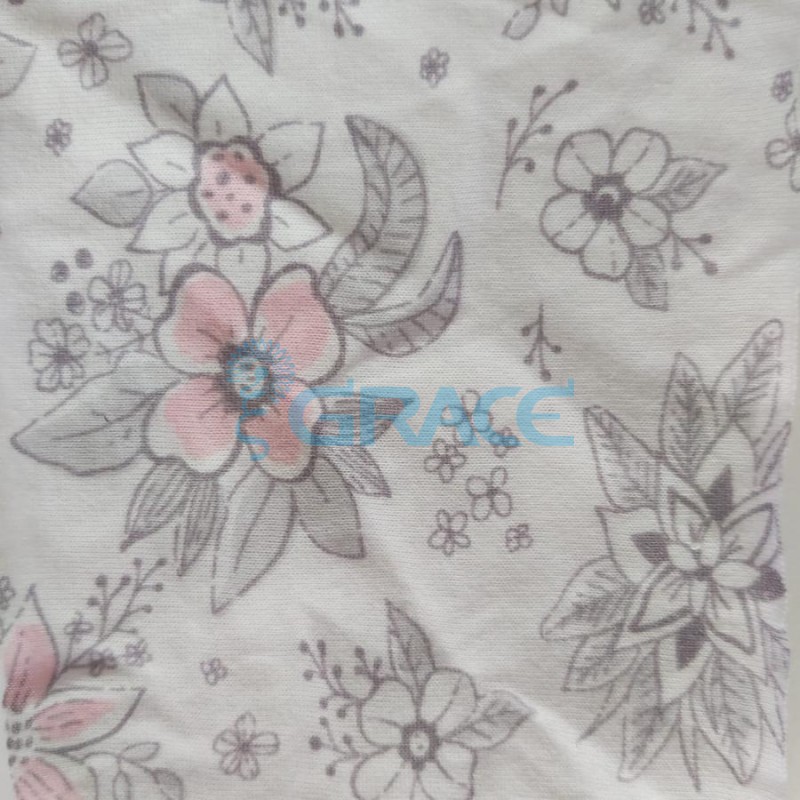 Кулирка - ткань хлопковая трикотажная, с цветами серыми и розовыми