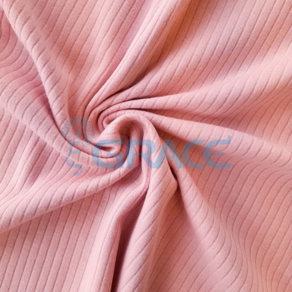 Ткань лапша - натуральная трикотажная, эластичная в розовом цвете с полосками