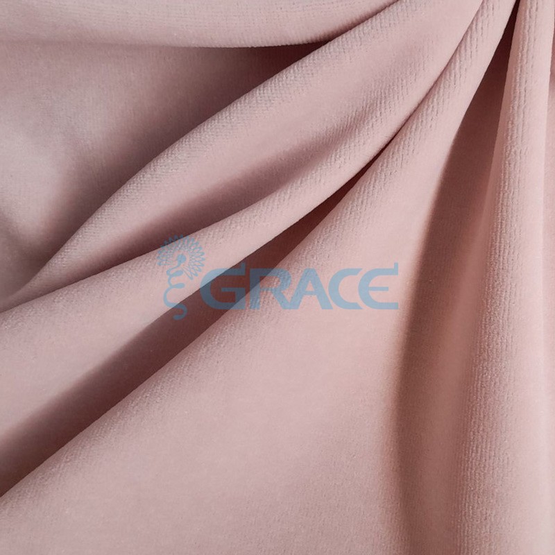 Ткань велюр - натуральная трикотажная, эластичная в светлом нежном оттенке розового