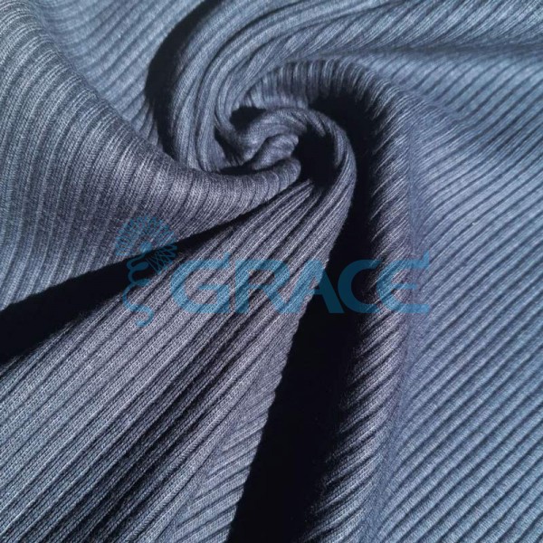 Ткань лапша - натуральная трикотажная, эластичная в темно-синем цвете с полосками