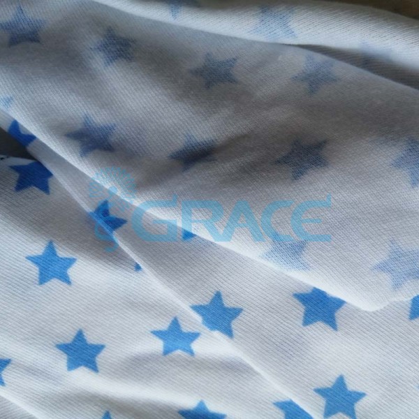 Интерлок с голубыми звездочками - ткань хлопковая трикотажная с рисунком 