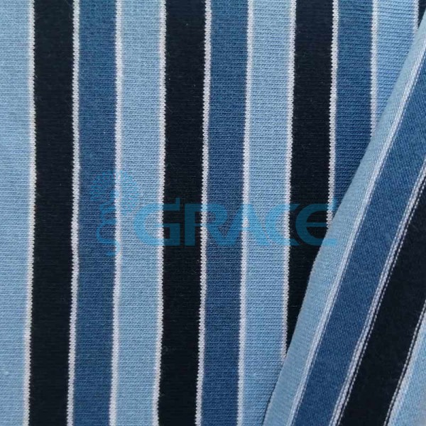 Кулирка MSL 1205 - ткань хлопковая трикотажная, полоса 4 цвета: черный, белый, синий, голубой