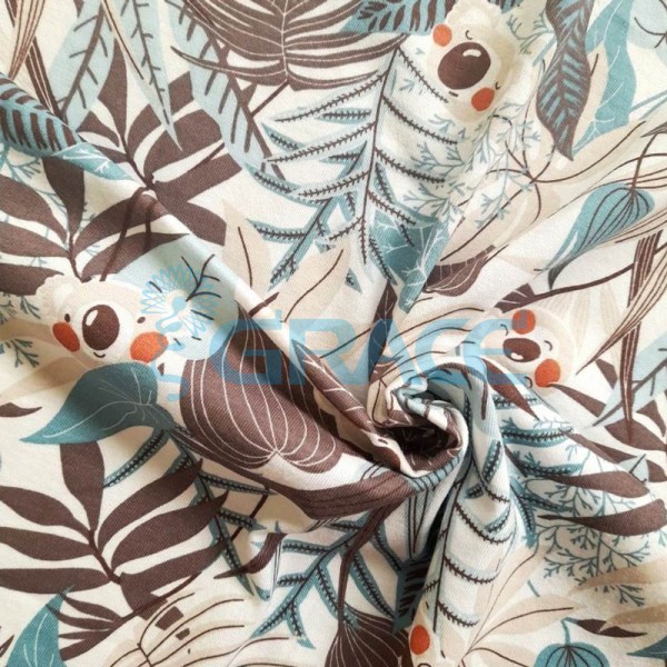 Кулирка джерси - ткань хлопковая трикотажная, с орнаментом джунгли и коала