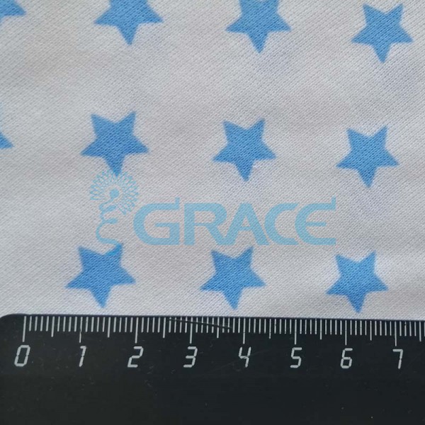 Интерлок с голубыми звездочками - ткань хлопковая трикотажная с рисунком 