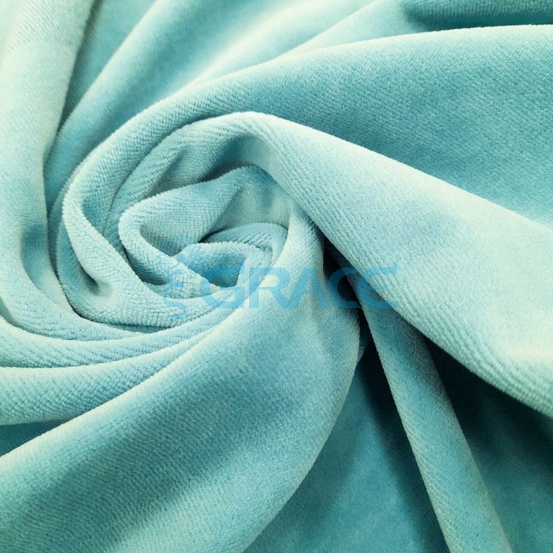 Ткань велюр - натуральная трикотажная, эластичная в холодном бирюзовом цвете