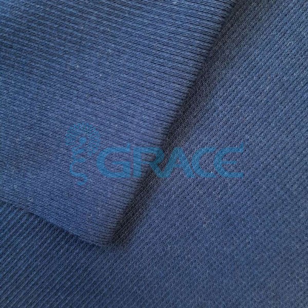 Рибана - ткань хлопковая трикотажная, с рубчиком в темно-синем цвете (джинса)
