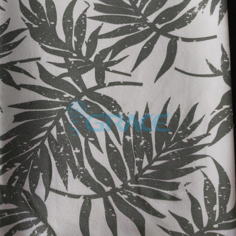 Футер 280 гр. - ткань хлопковая, трикотажная, петельчатая, с узором пальмы (зеленые)